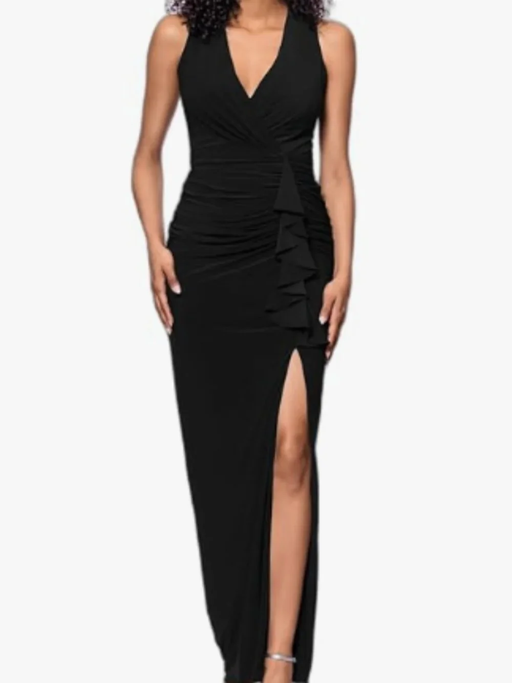 Betsy & Adam Women's Long Stretchy Sleeveless V-Neck Ruched Wrap Dress 2PETITE - Picture 1 of 5